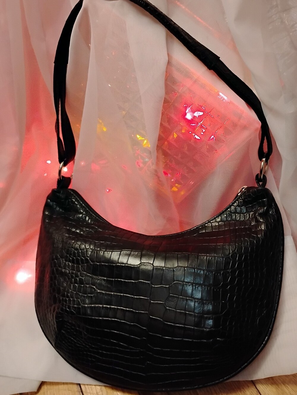 Maurizio Taiuti genuine leather Black Crocodile-Embossed Hobo Bag.